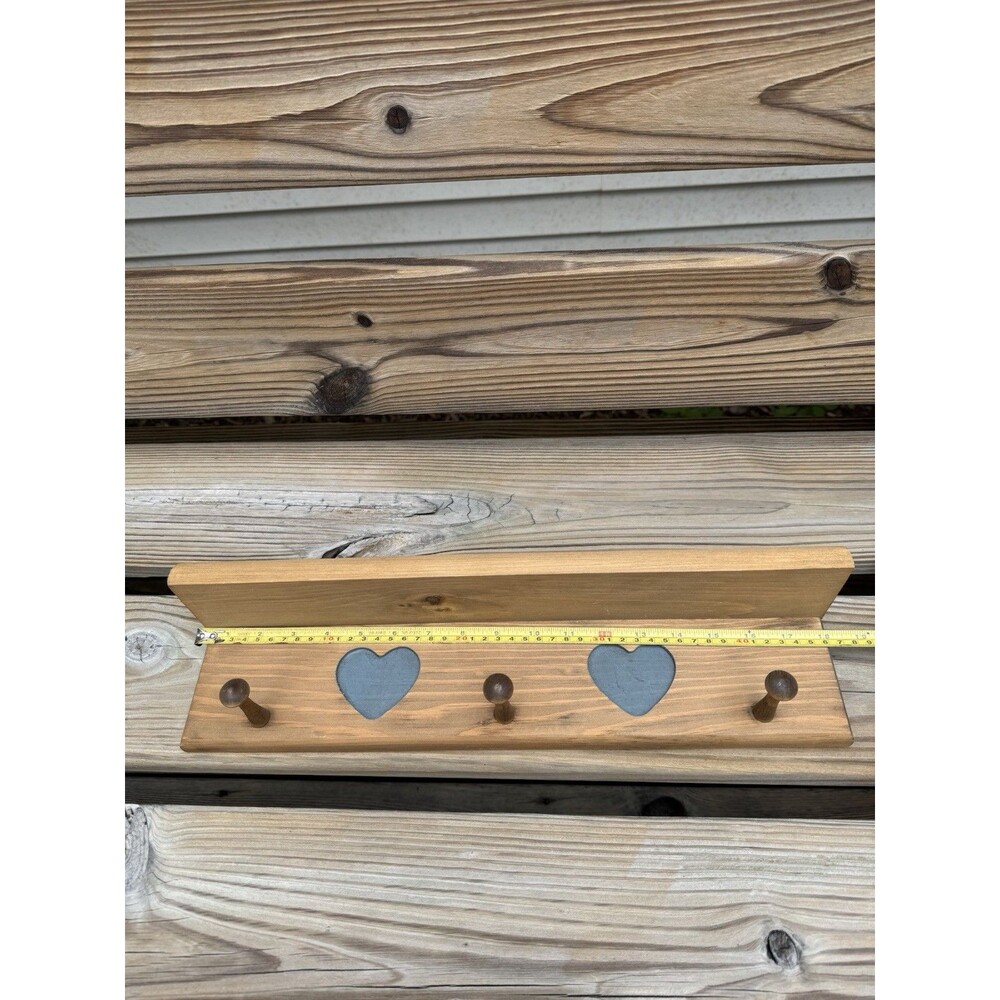 Vintage 1970's Heart Wall Shelves Peg Rack & Apple Welcome Rolling Pin Handmade - Picture 7 of 16